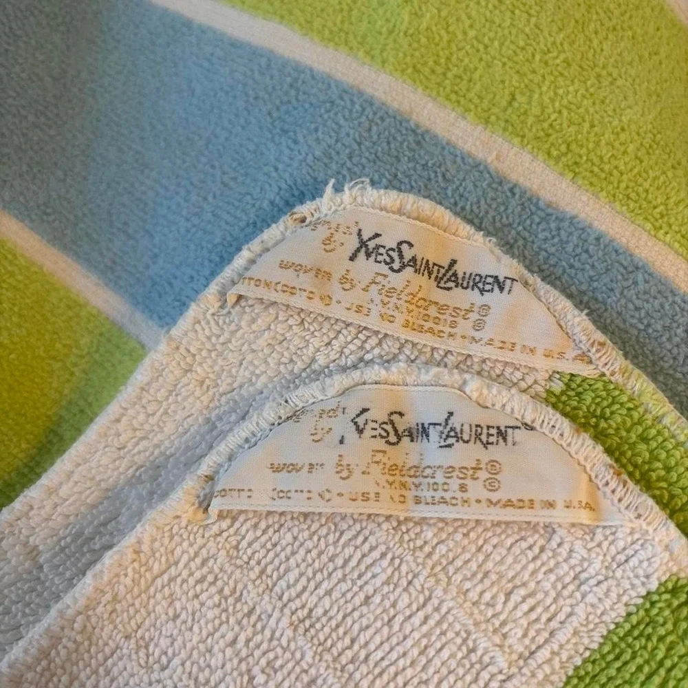 Vintage Yves Saint Laurent YSL Striped Wash Cloths Fieldcrest Green Blue Cream